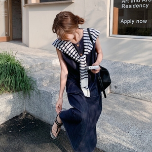 夏季薄款2025淡人超火独特绝美韩系长裙子披肩无袖软牛仔连衣裙女图片