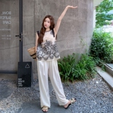 设计感无袖上衣套装女2025夏季新款时尚蕾丝拼接背心阔腿裤两件套，女装套装/套裙，2C036