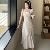 法式纯欲风白色连衣裙女夏季2025新款巨好看温柔绝美漂亮蕾丝长裙，女装连衣裙，2C036
