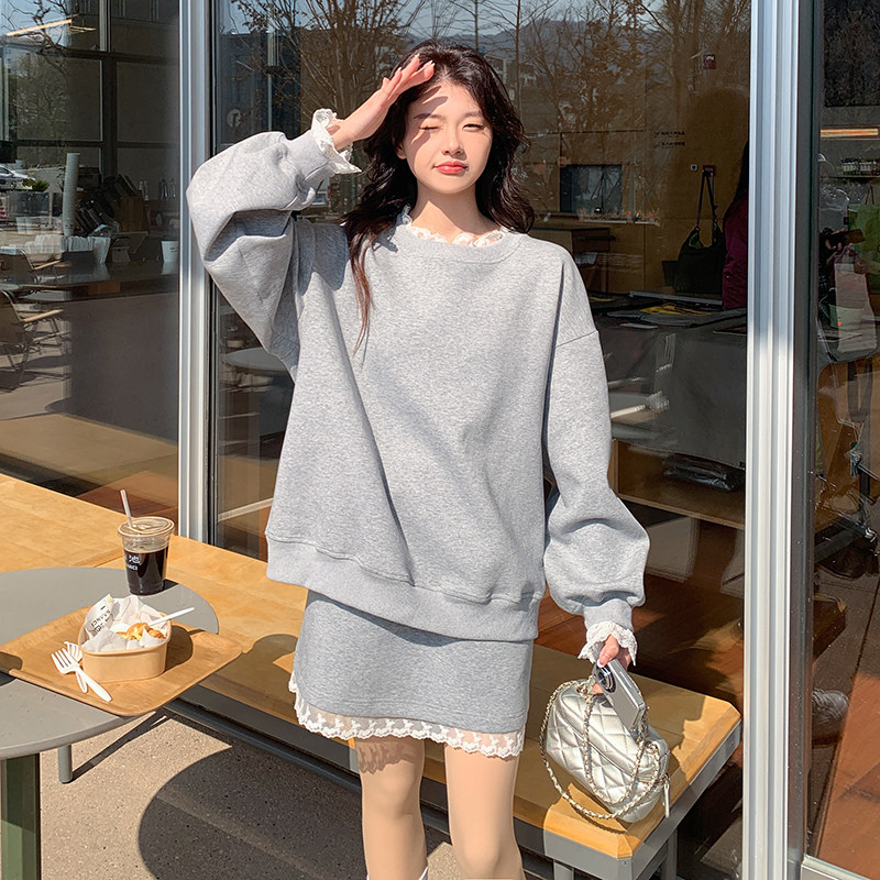 开春穿搭小个子裙女2025新款超火蕾丝花边卫衣半身裙，女装卫衣/绒衫，2C036