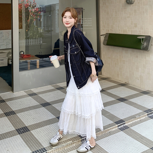 设计感翻领工装牛仔外套女2025春秋新款大方得体减龄短款夹克上衣图片