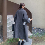 大翻领炭灰色斜纹双面羊毛大衣90羊毛2C036-Y309-P270-K415，女装毛呢外套，2C036