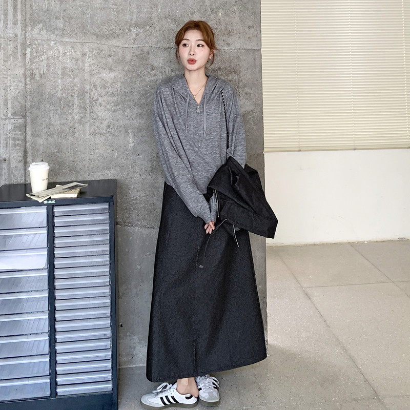 大货秋针织帽衫+牛仔马甲+半身裙三件套FR2C036-W539-P195-K298,女装套装/套裙,2C036