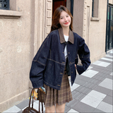 学院风复古翻领牛仔外套女2025秋季新款盐系休闲小个子夹克上衣潮，女装短外套，2C036