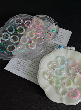 清新夏日串珠水晶蝴蝶透色戒指可爱多巴胺配色戒指米珠弹力戒指