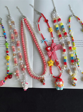 夏日红色多巴胺系列~彩色星星苹果甜酷女配饰韩系ins小众锁骨链