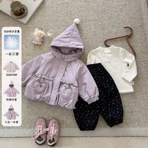 女童三合一冲锋衣秋冬新款毛球可
