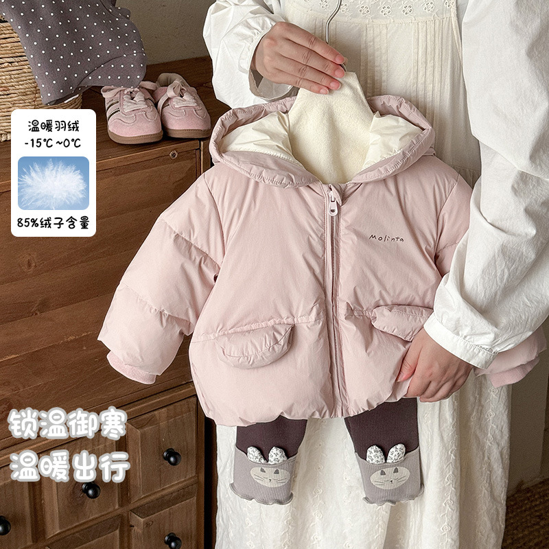 婴幼儿2025冬季新款韩版保暖外套女宝冬装卡通连帽90绒羽绒服 类