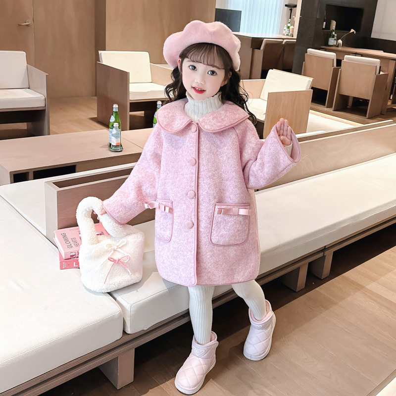 女童呢大衣秋冬款新款儿童甜美中长款呢子外套女宝宝加厚大衣