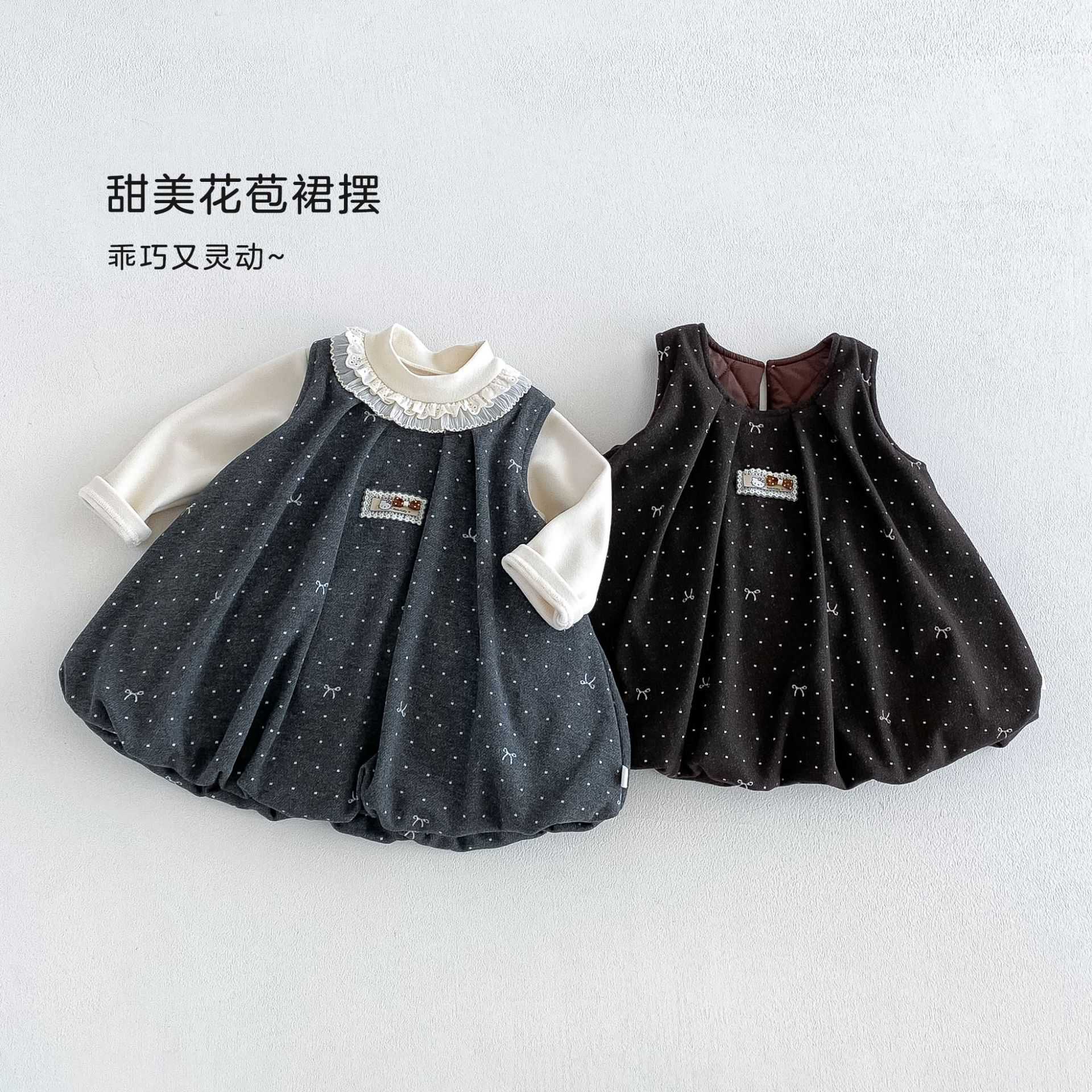 女童冬季加厚夹棉波点背心裙儿童