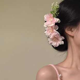 【花房】春日甜美粉色花朵发梳新中式盘发插梳头饰