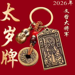 2026年太岁牌文哲大将军五帝钱吊坠属马鼠牛兔本命年锦囊化护身符