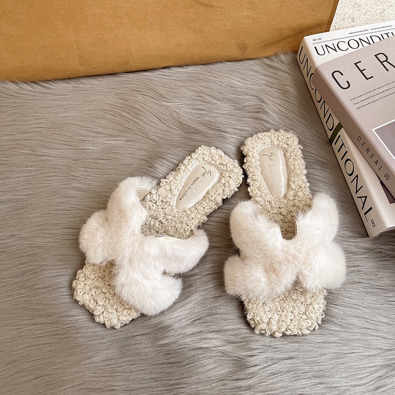 真兔毛毛毛拖鞋女外穿仙女风秋冬