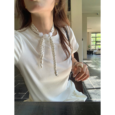 柠檬绿茶-韩标原生T经典圆领正肩显瘦百搭短袖T恤(配丝巾)10090