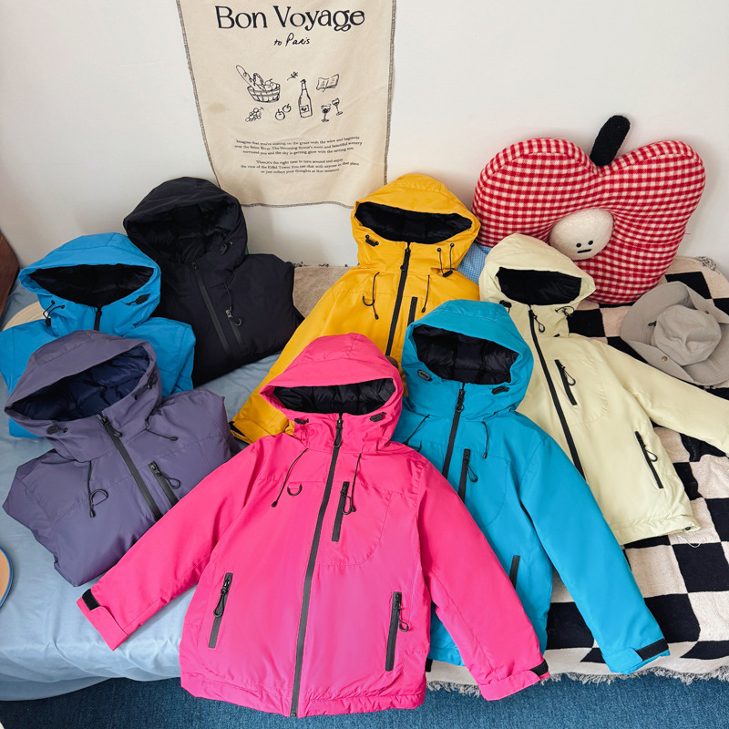 新款正品儿童中大童装韩版户外冲锋衣外套白鸭绒内胆男女童上衣潮