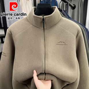 皮尔卡丹男士外套卫衣奥粒绒冬季加厚夹克中青年2025新款抓绒衣服
