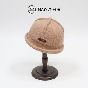 MAO品帽堂 绒感皮标精致圆顶帽女秋冬新款时尚百搭气质优雅套头帽