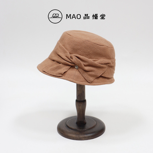 MAO品帽堂 蝴蝶结羊毛渔夫帽女士秋冬新款时尚高级感气质优雅盆帽