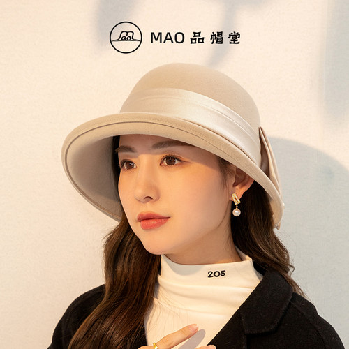 宽檐卷边羊毛毡帽女士秋冬季