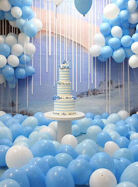 加厚马卡龙蓝白色气球儿童节六一布置生日派对61场景活动装饰汽球