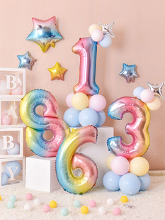 一周岁宝宝123岁彩虹色生日数字气球立柱拍照道具装饰场景布置品