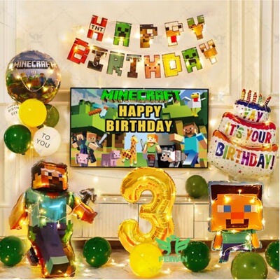 我的世界Minecraft生日彩旗气球