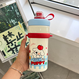 小茶日记水杯大容量保温杯时尚 高颜值不锈钢可爱风便携吸管杯WB