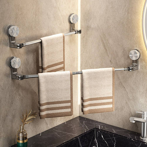 浴室免打孔毛巾架卫生间不锈钢可伸缩旋转吸盘毛巾挂杆单杆置物架