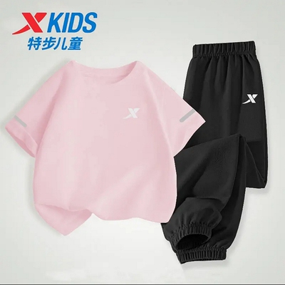 特步童装女童夏季运动套装短袖t恤长裤两件套休闲洋气中大童套装