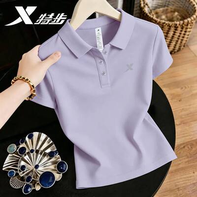 特步polo衫短袖女官方正品翻领T恤夏季透气半袖运动服休闲上衣女t