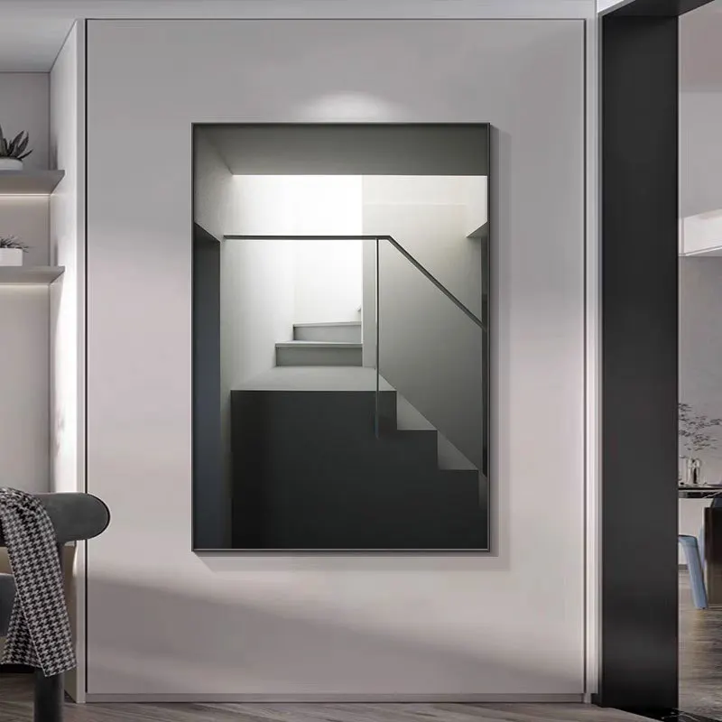 现代玄关装饰画楼梯走廊客厅工业风简约建筑挂画抽象别墅空间墙画图片