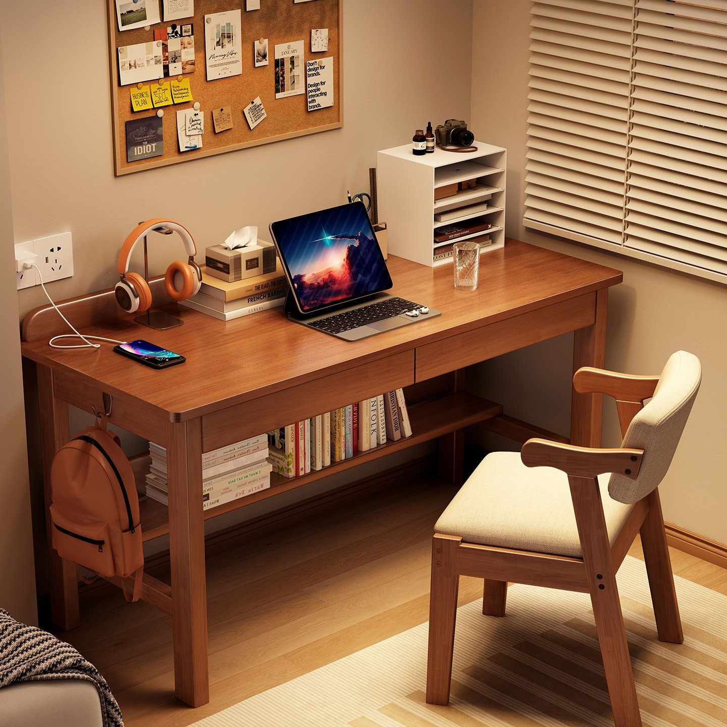 实木窄书桌简约家用办公桌台式电脑桌学生卧室学习桌小户型写字桌