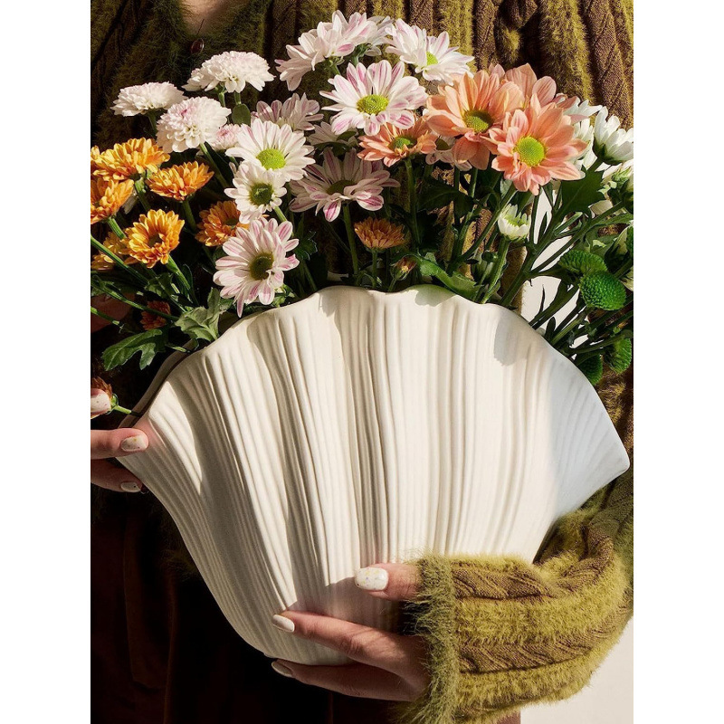 贝壳花瓶瓶&高级感陶瓷花插创意素烧水培家居摆件ins风小众高颜值