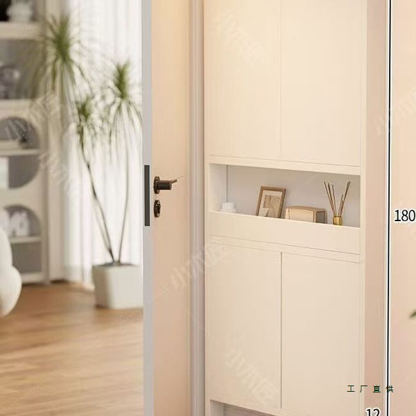 实木带门超薄收纳柜书架门后置物架极窄免打孔卧室门后超薄收纳柜