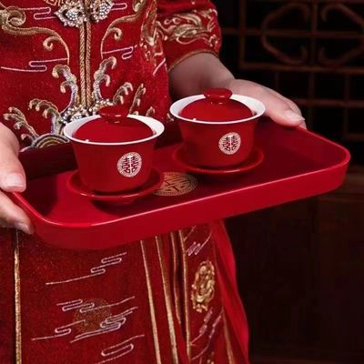结婚用品改口敬茶杯套装一对喜碗筷杯子婚礼红色茶具敬酒陪嫁大全