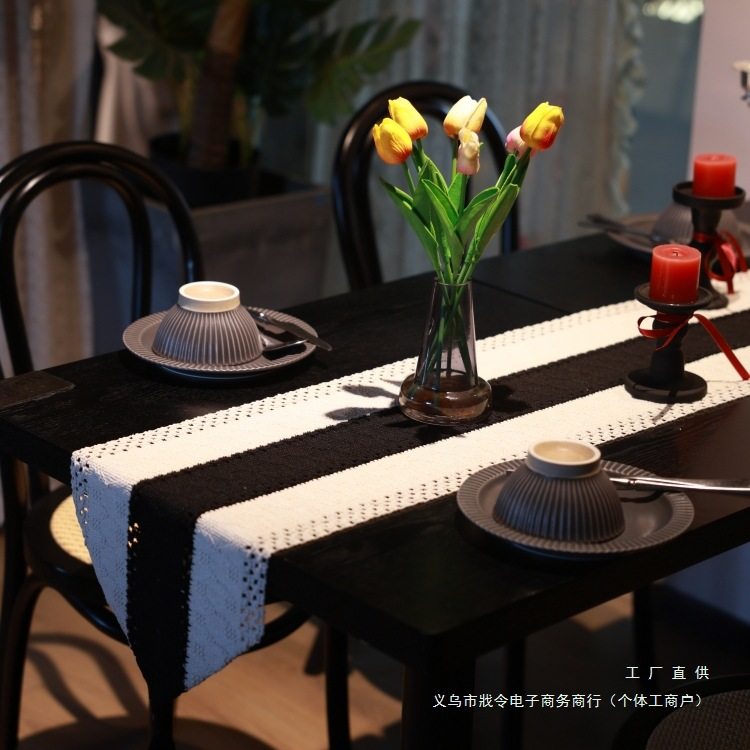 桌旗法式复古黑色感轻奢电视柜餐边柜装饰拍照长条茶几台盖布