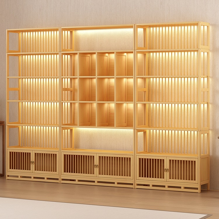 中式博古架背条茶叶展示柜茶具架茶室背景墙文玩置物架多宝阁柜子