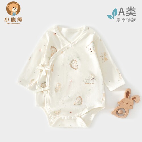 小聪熊夏薄款纯棉新生婴儿包屁衣