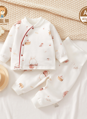 婴儿衣服秋冬新款夹棉分体套装女宝宝秋装保暖两件套a类纯棉73码9