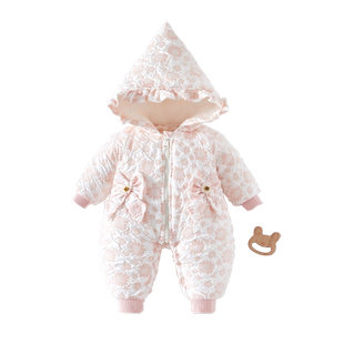 女宝宝棉服冬季夹棉连体衣婴儿冬天保暖衣服公主外出棉衣a类冬装8