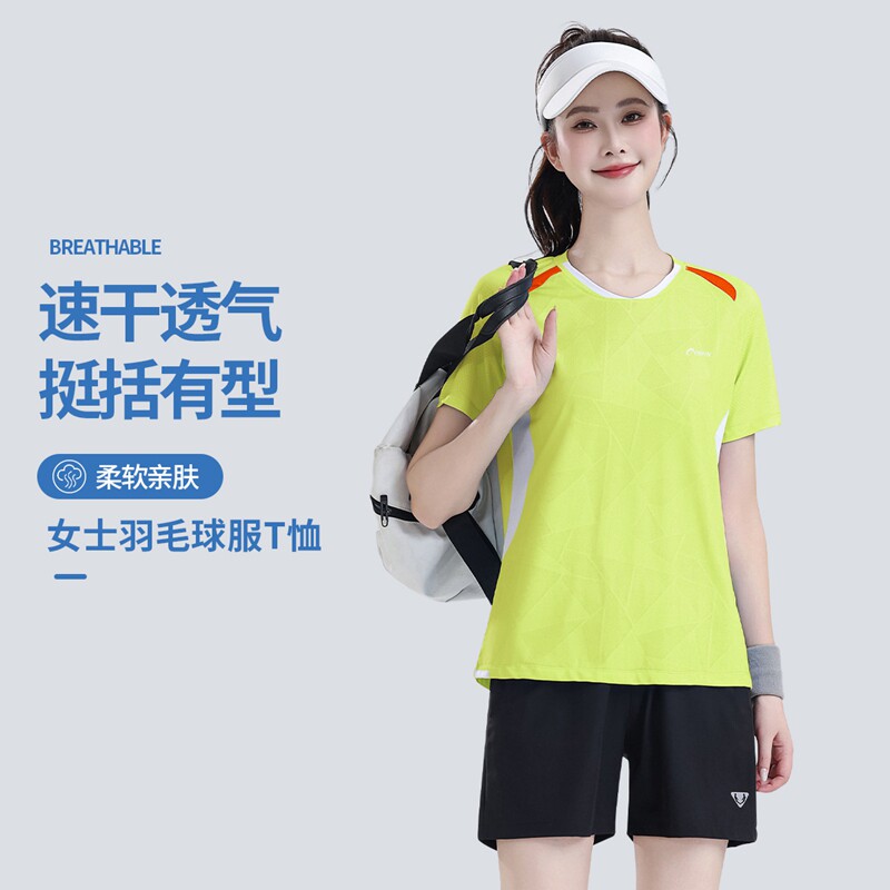 速干氨纶小星网点布情侣款女士运动圆领短袖T恤羽毛球服