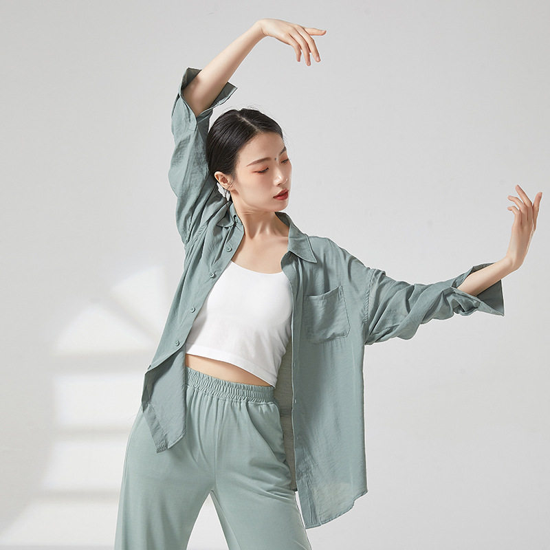 现代舞蹈衬衫练功服男女款演出服宽松上衣飘逸长袖舞蹈生搭配图片