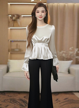 时尚收腰衬衫裤子套装2025秋季新款气质显瘦套装两件套D3720