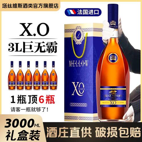 法国进口xo白兰地40度烈酒3000ml礼盒装正品 6斤装大瓶高档洋酒