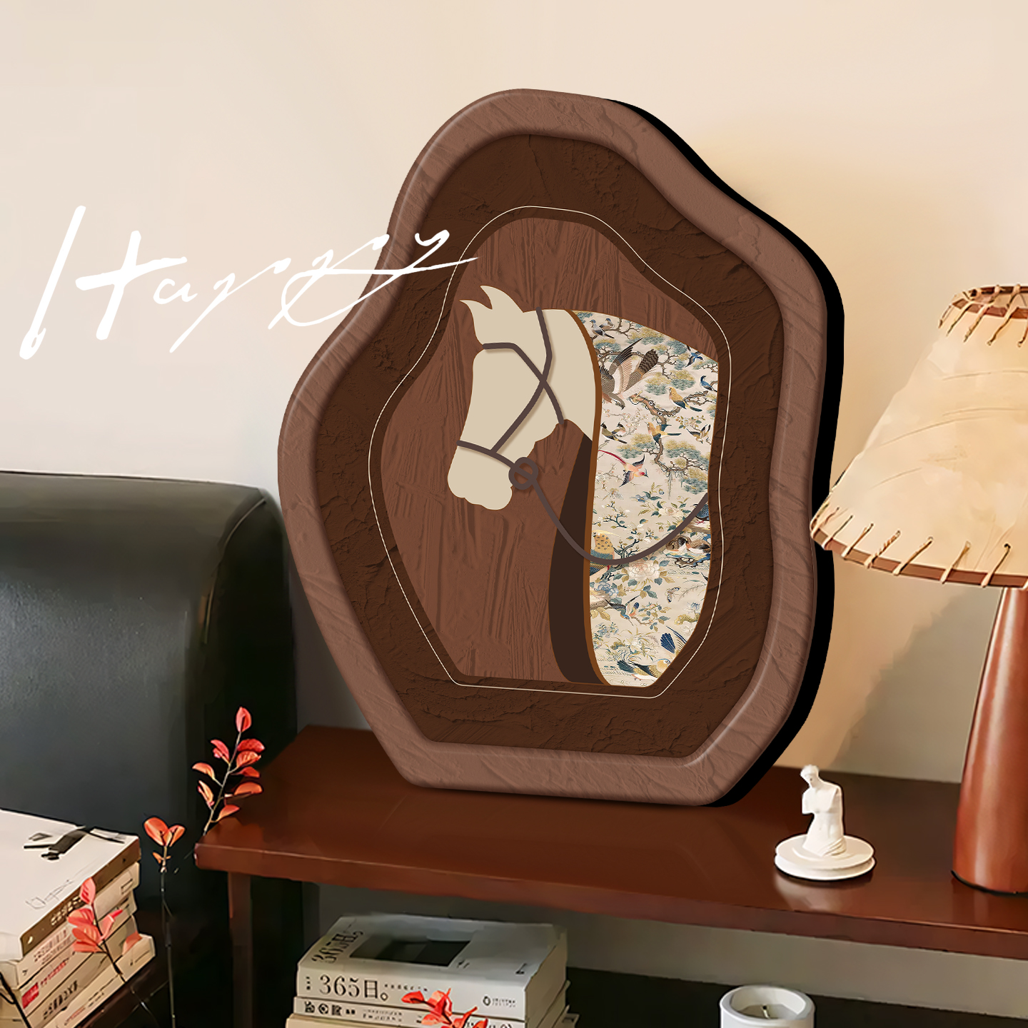 中古风马时尚相框摆台玄关柜创意摆件乔迁入宅艺术氛围装饰画高级图片