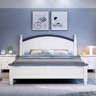美式 白色全实木床主卧1.8米双人床现代简约1.5m高箱储物1.2公主床