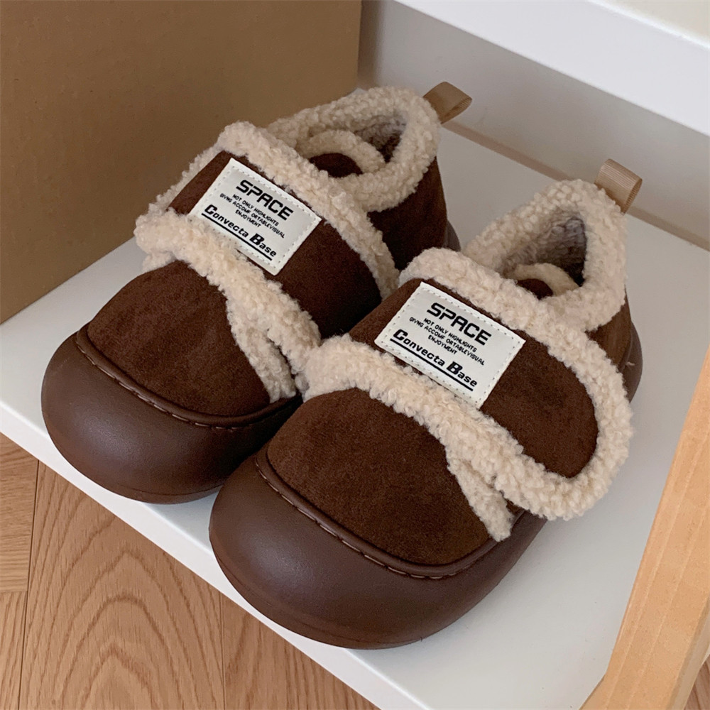 复古时尚撞色羊羔毛魔术贴板鞋女冬季百搭保暖防滑外穿全包跟棉鞋,居家布艺,居家棉拖/棉鞋,淘宝优惠券,粉丝福利购,淘宝优惠卷