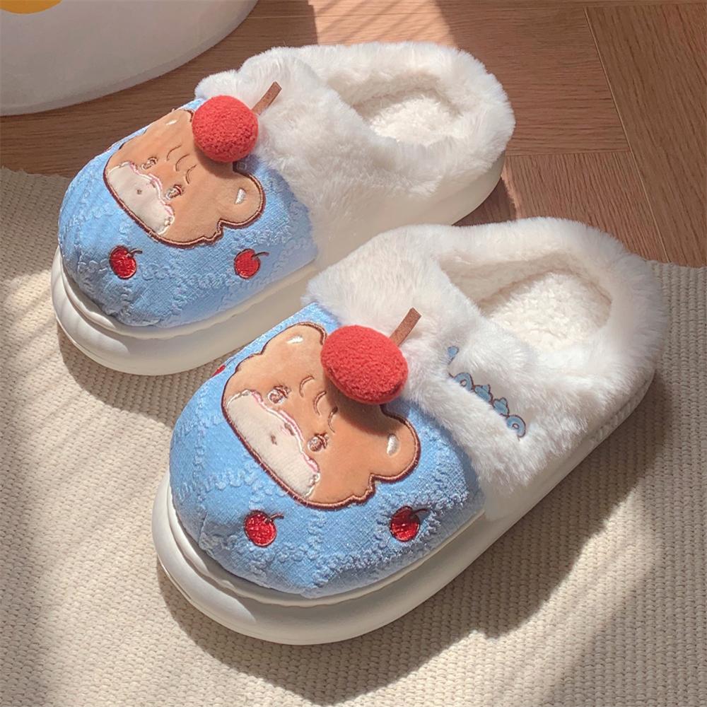 樱桃小熊保暖防滑可爱室内拖鞋