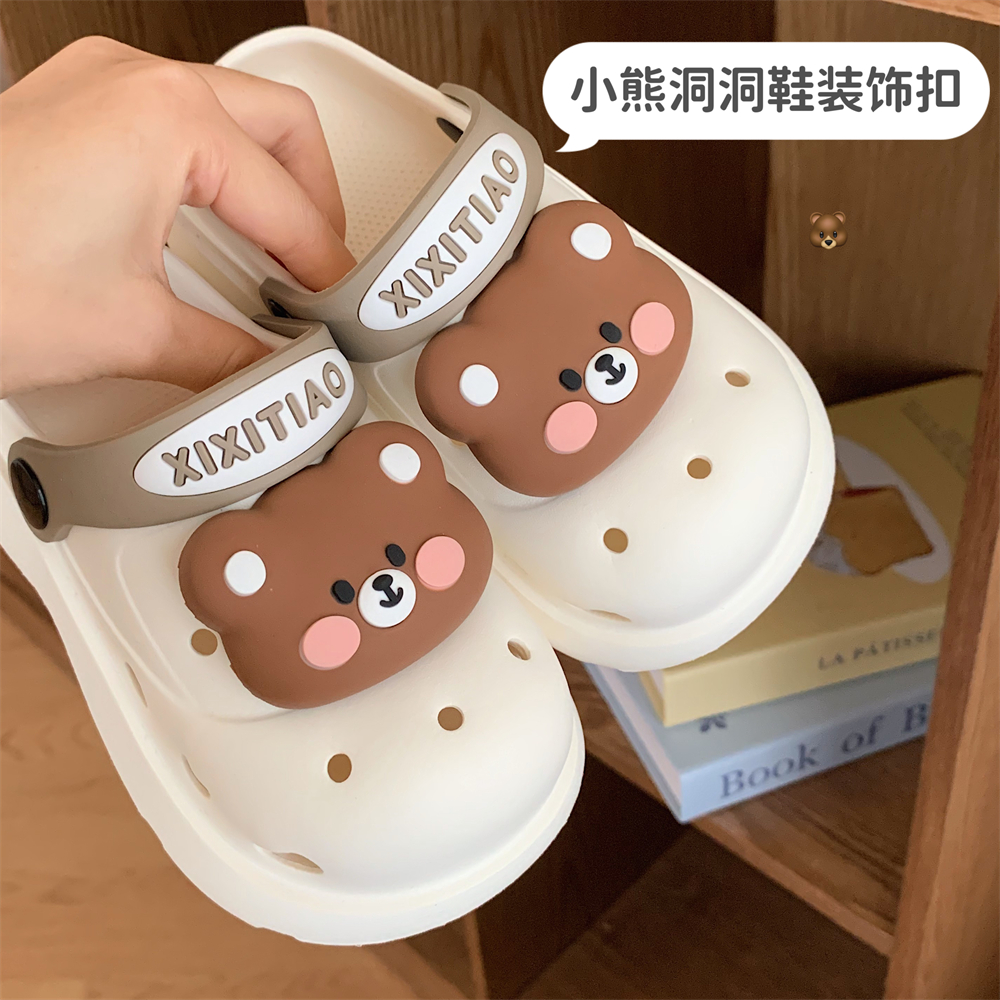 细细条腮红小熊洞洞鞋鞋子花扣