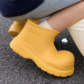 厚底防滑靴子春秋懒人一脚蹬时尚 外穿防水短筒雨靴成人增高雨鞋 女